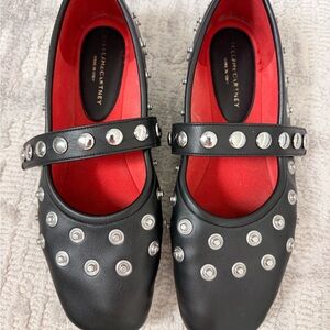 Authentic Stella McCartney Black Studded Mary Janes with Red Insole